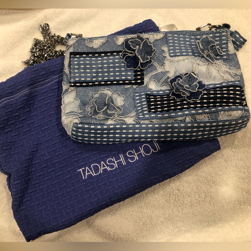 Tadashi Shoji Blue and Silver Floral Clutch